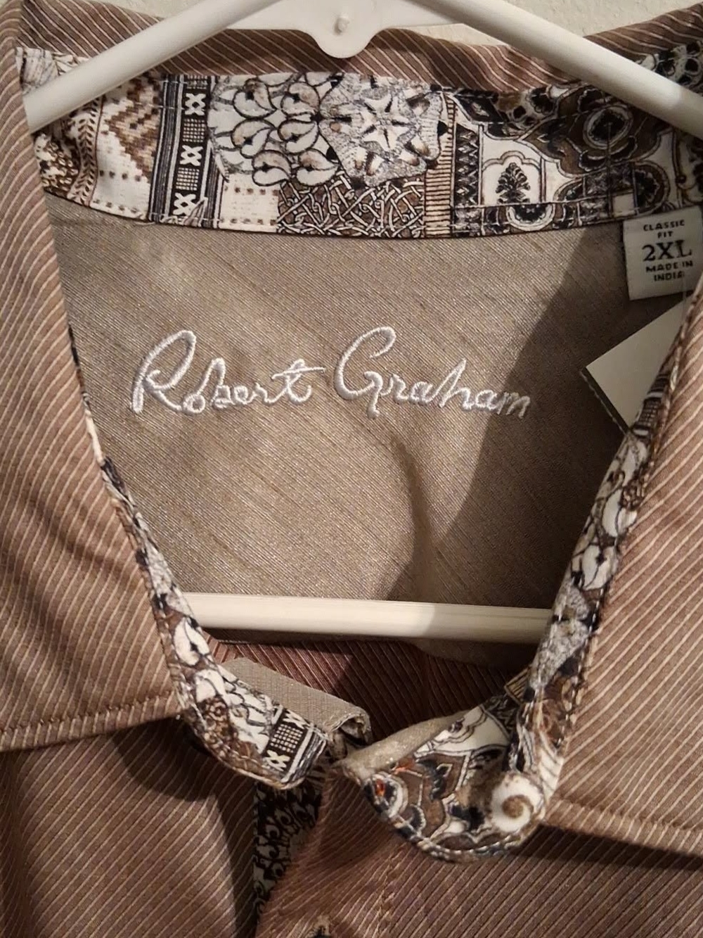 Robert Graham Brown and Cream Patterned-Trim Dress Shirt